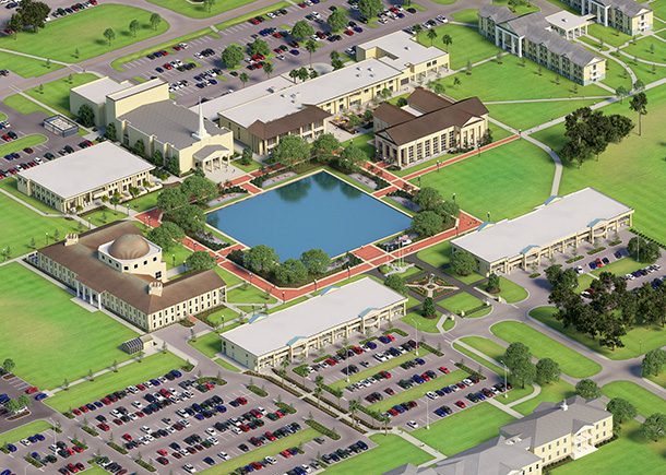 A 3D rendering of the center of CSU's campus.